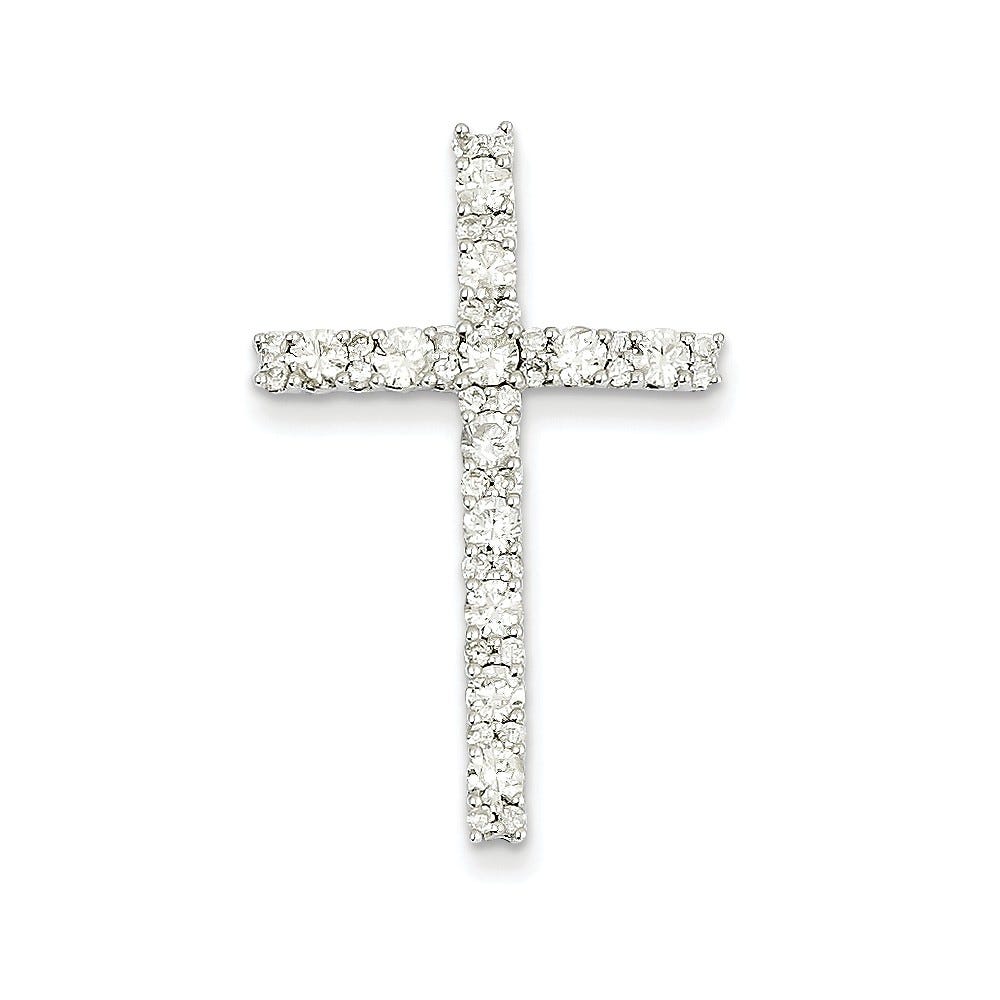14K White Gold Diamond Latin Cross Pendant