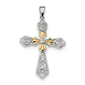 Sterling Silver Vermeil Cz Cross Pendant
