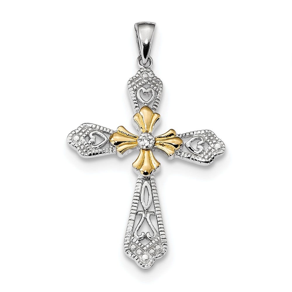 Sterling Silver Vermeil Cz Cross Pendant