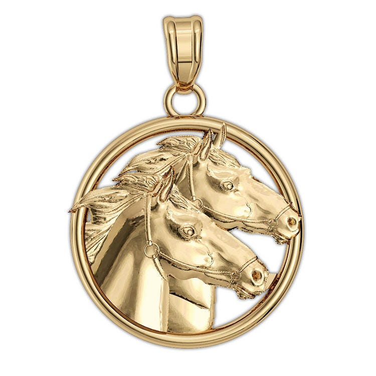 Racing Horses On A Round Frame Horse Jewelry Pendant or Charm