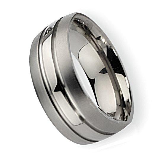 Titanium Grooved Approx. 0.31 Inch Brushed and Polished Wedding Band