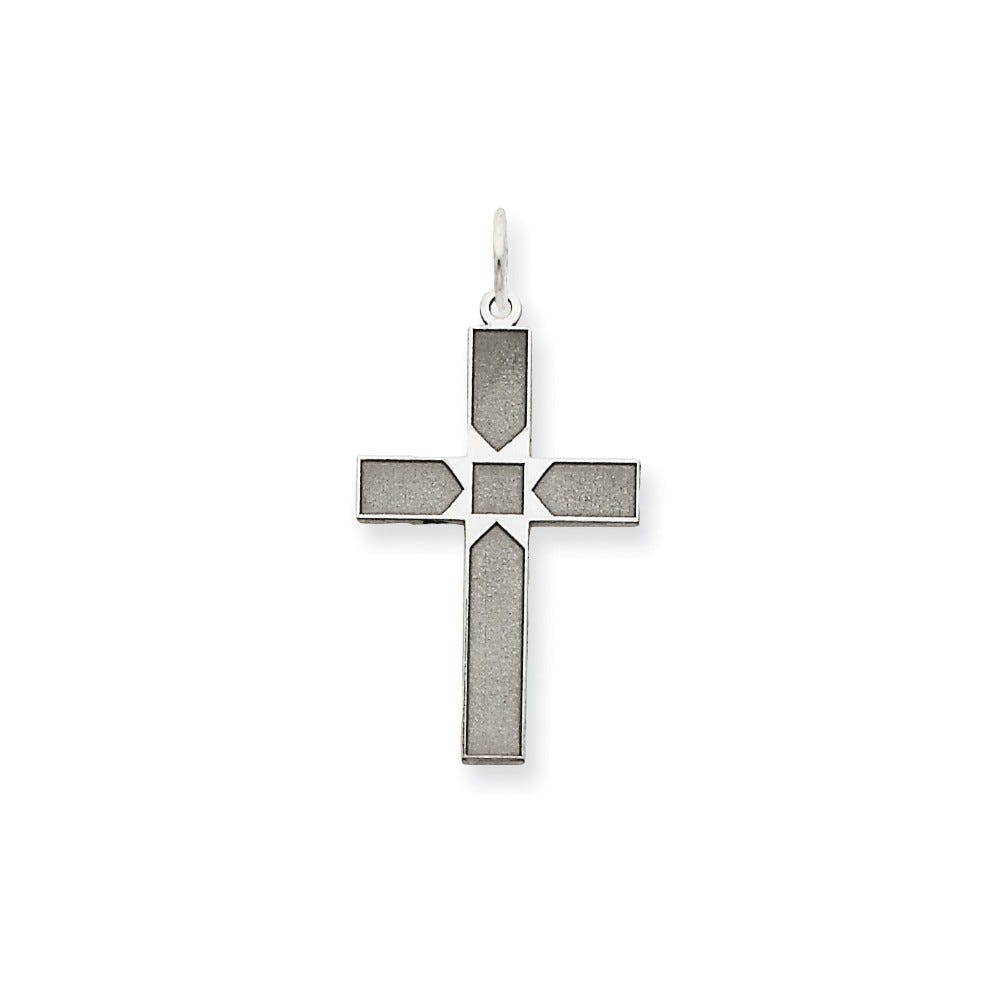 14K White Gold Laser Designed Pointed Inset Cross Pendant