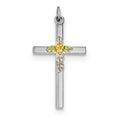 Sterling Silver Rhodium Plated Polished Epoxy And Gold Plated Cross Pendant
