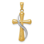 Two-Tone Polished Cross Pendant In 14K Yellow Gold