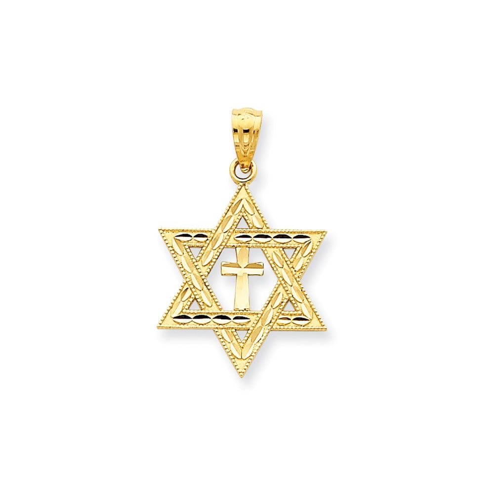14K Diamond-Cut Star Of David With Cross Pendant