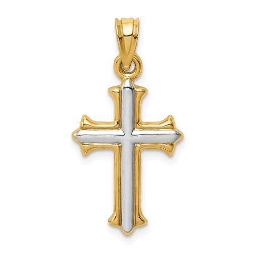14K Two-Tone Fleur De Lis Cross Pendant