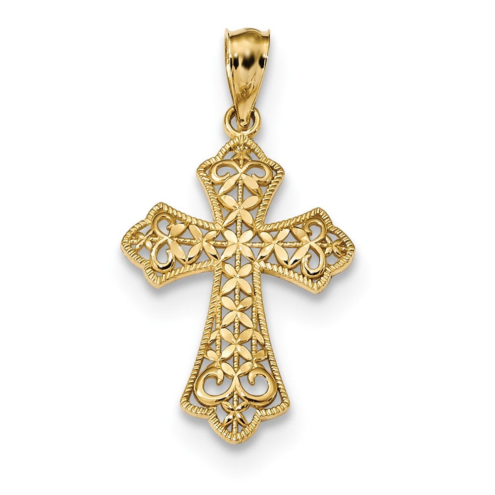 14K Polished Filigree Cross Pendant