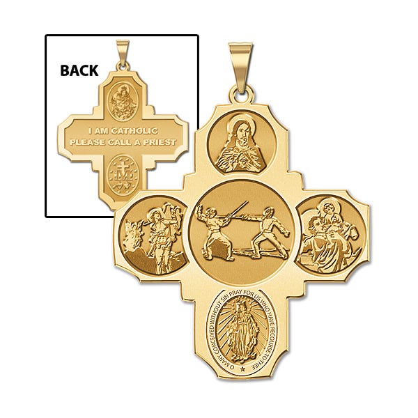 Four Way Cross - Fencing Religious Medal