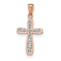 14K Rose Gold Cross Pendant With Rhodium