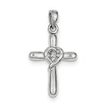 Sterling Silver Rhodium-Plated White Cz Heart Cross Pendant