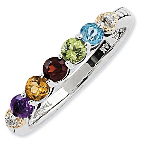 Sterling Silver & 14K Five-Stone and Diamond Mother's Ring