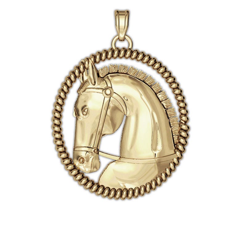 Ravel Racehorse On An Oval Rope Frame Horse Jewelry Pendant or Charm