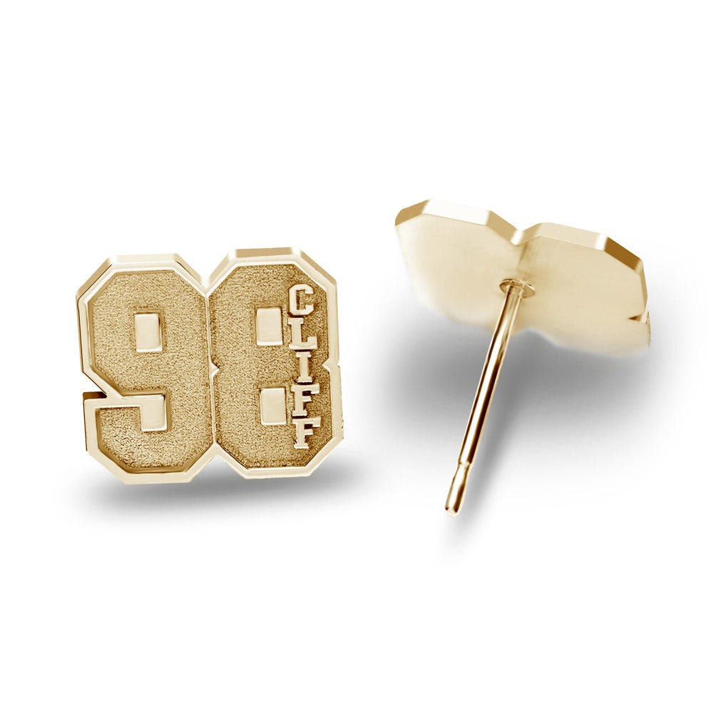 Pair of Sports Number Stud Earrings with Name