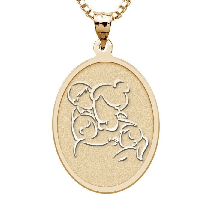 Mother with Son and Two Daughters - Oval Pendant