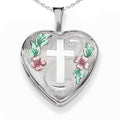 Enameled Cross & Flowers Heart Photo Locket