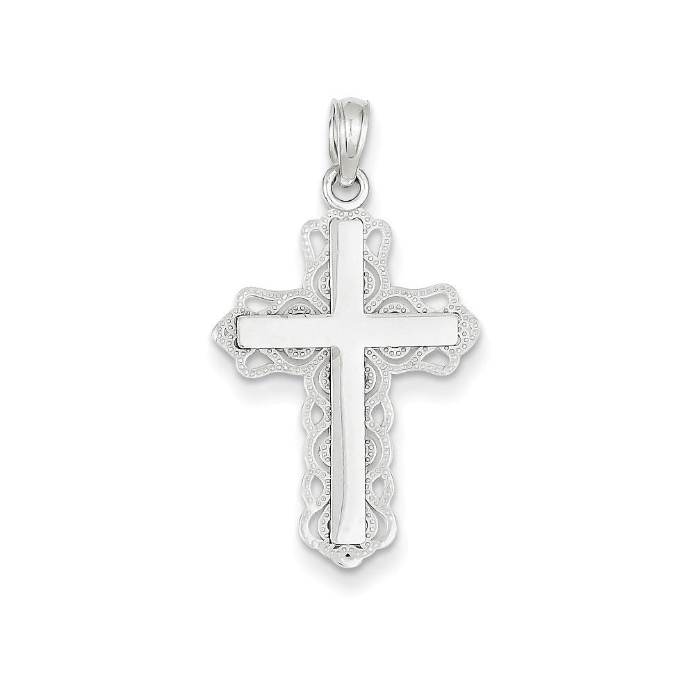14K White Gold Polished Budded Cross Pendant