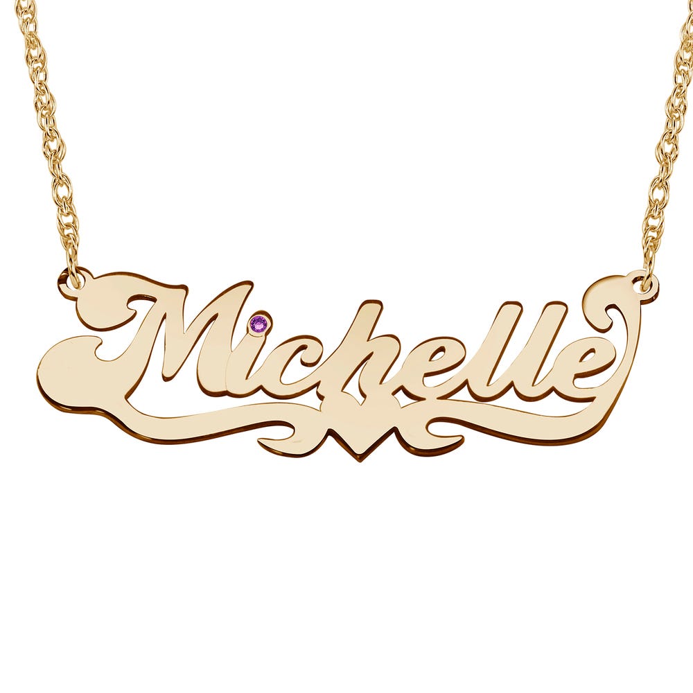 Personalized Classic Script Name Necklace with Birthstone