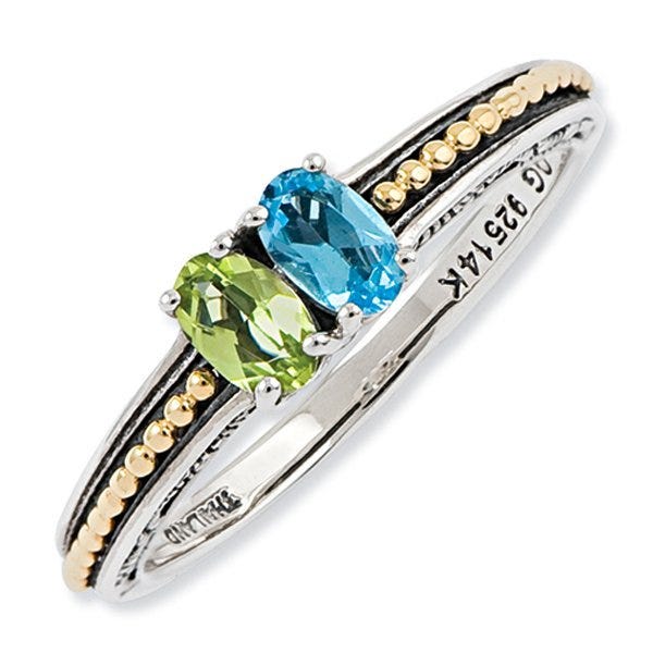 Sterling Silver & 14K Gold Antiqued Mother's Ring with Two Birthstones