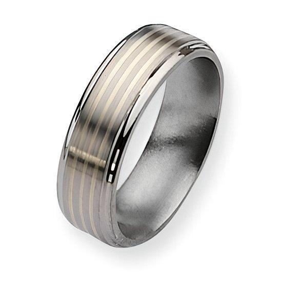 Titanium Sterling Silver Inlay Approx. 0.28 Inch Brushed and Polished Wedding Band