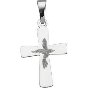 14K White Gold Holy Spirit Cross Pendant
