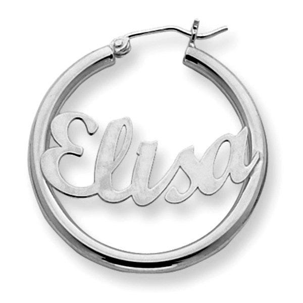 Sterling Silver Polished Curved Script Name Hoop Earrings