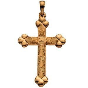 14K Yellow Gold Heart-End Cross Pendant