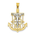 14K Two-Tone Diamond-Cut Mariner's Cross Pendant