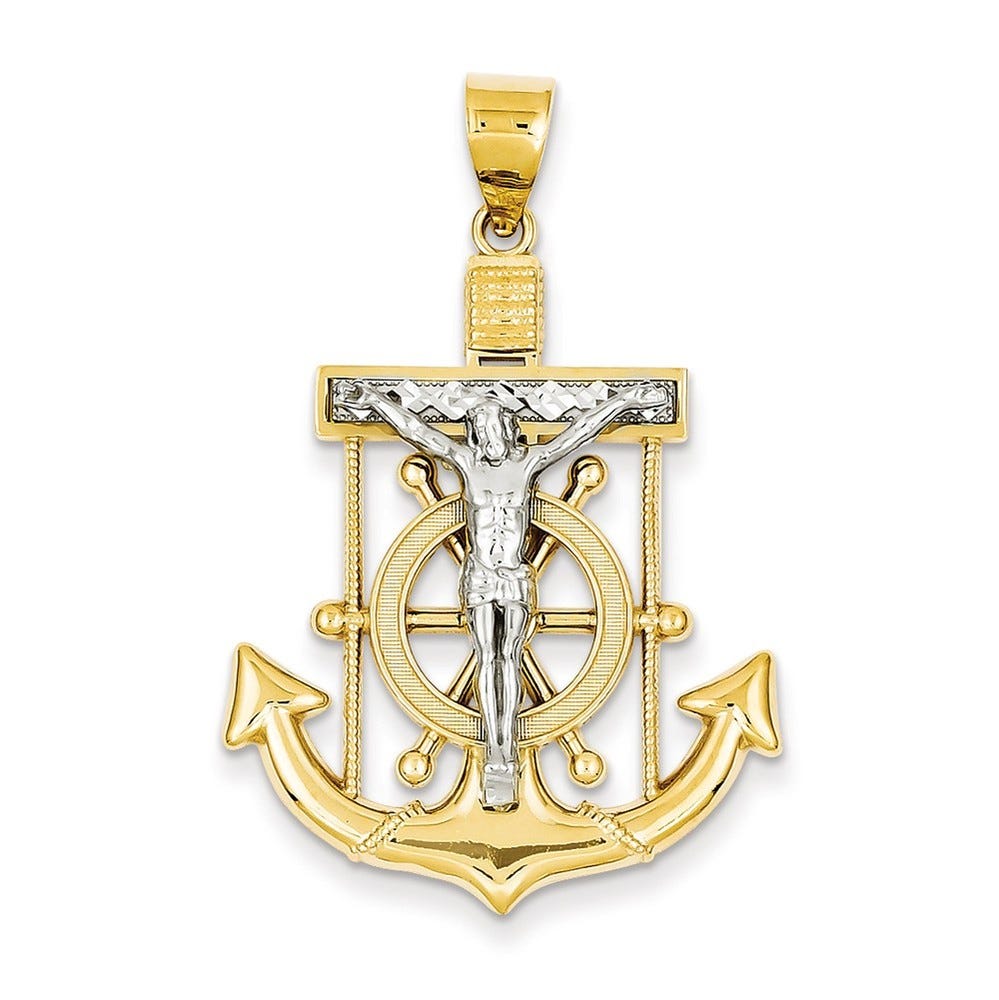 14K Two-Tone Diamond-Cut Mariner's Cross Pendant