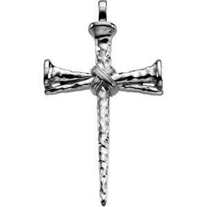14K White Gold Cross Nails Pendant