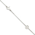 Sterling Silver Polished Dove & Peace Sign with 1In Ext. Anklet