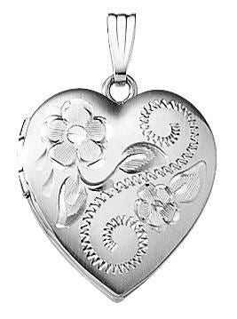 14K White Gold Floral Heart Photo Locket