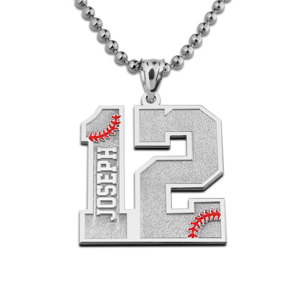 Personalized Red Enamel Stitching Number Pendant