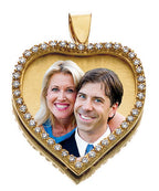 14K Yellow Large Diamond Heart Photo Pendant Picture Charm