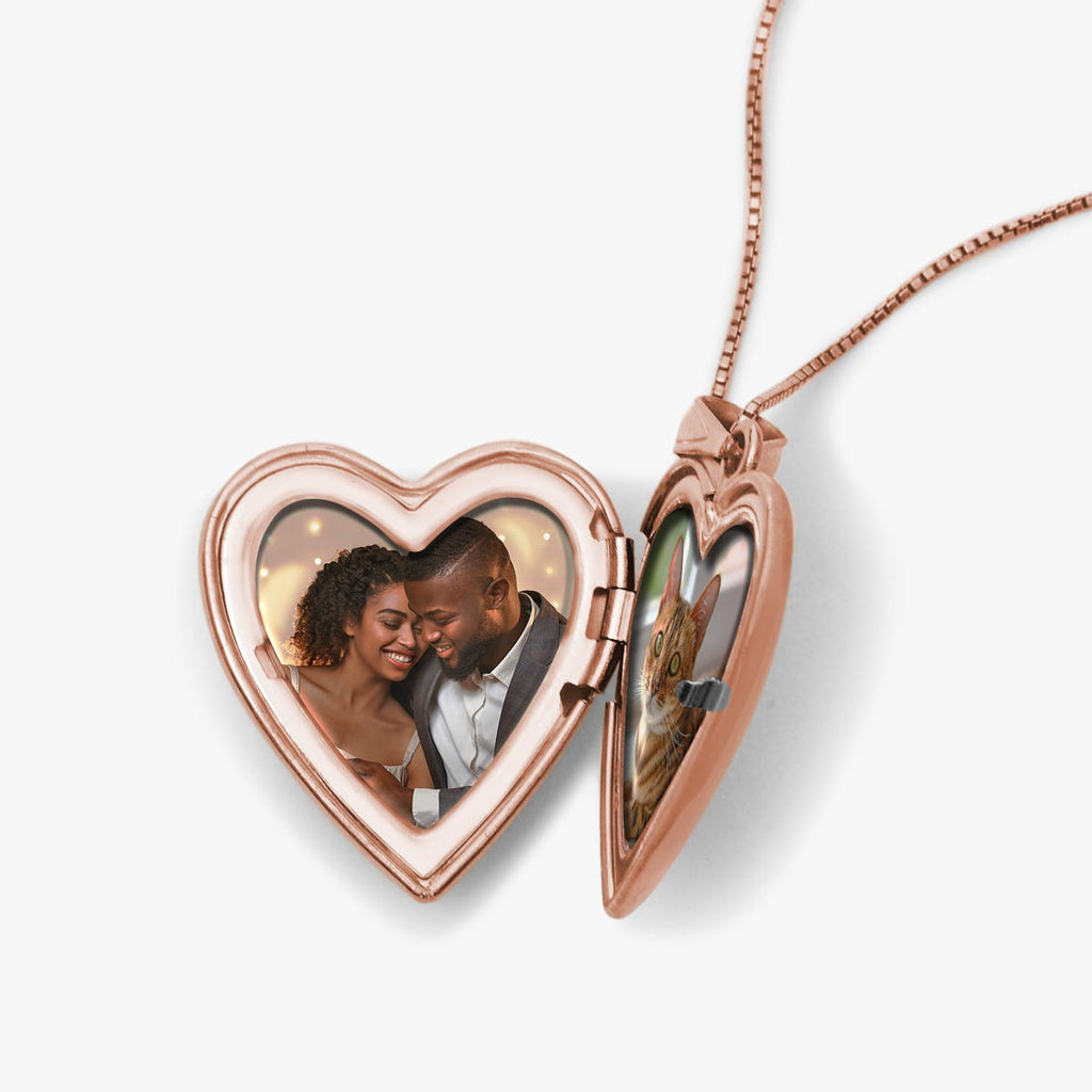 14K Rose Gold Floral Heart Photo Locket