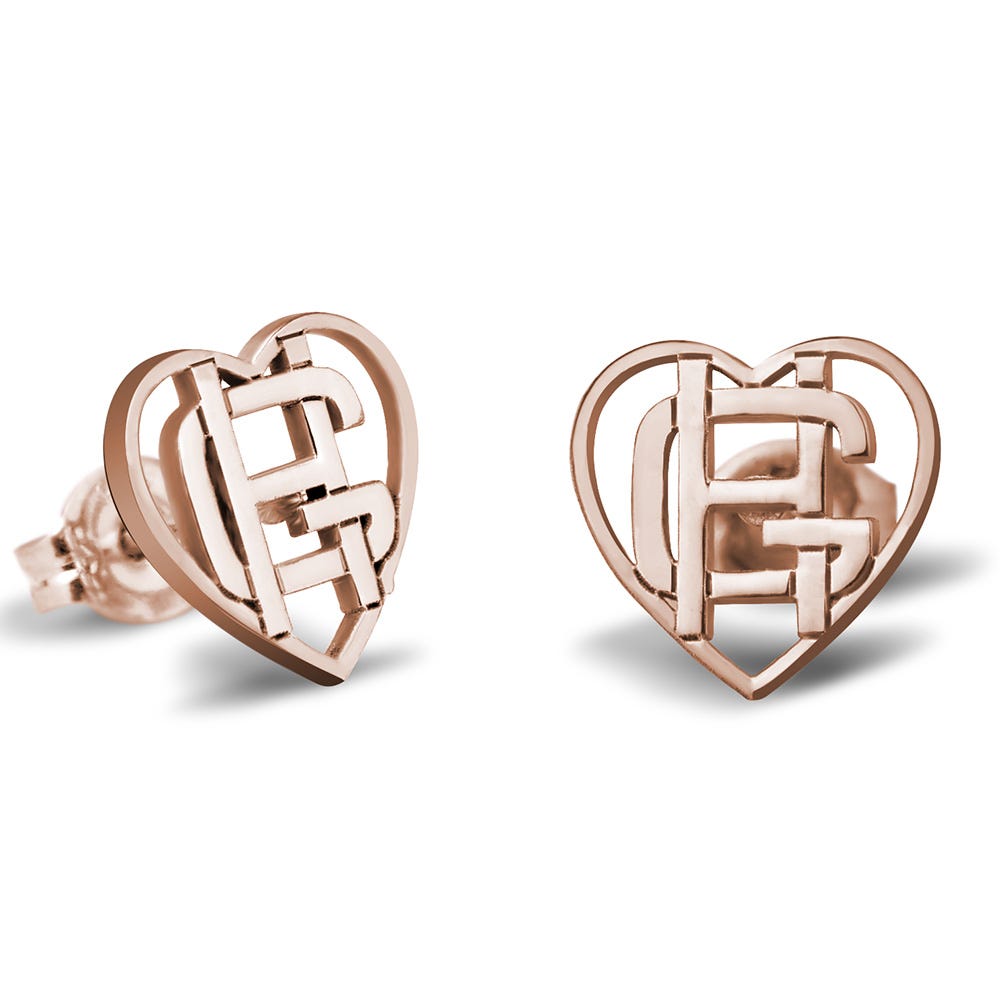 Heart-Shaped Monogram Overlapping Initial Earrings