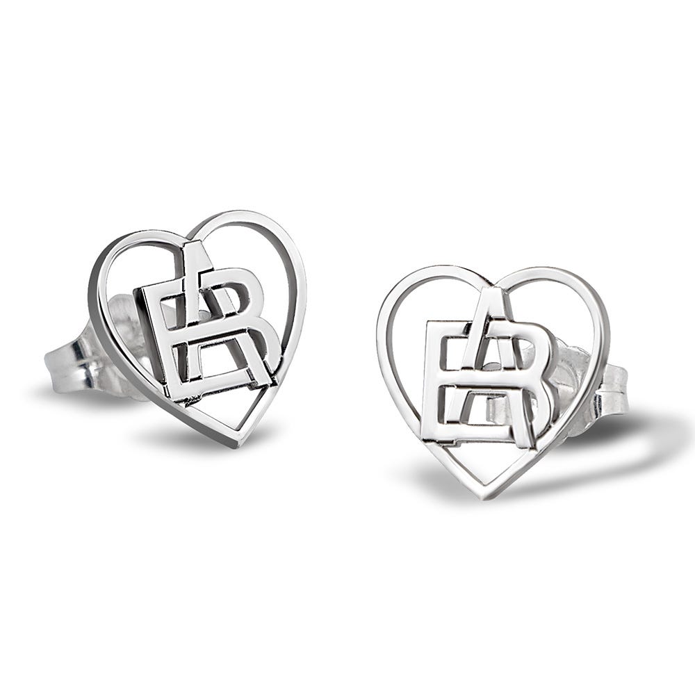 Heart-Shaped Monogram Overlapping Initial Earrings