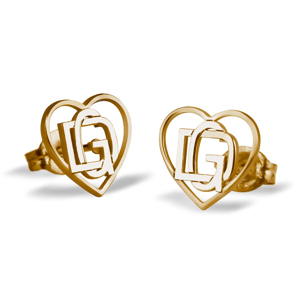 Heart-Shaped Monogram Overlapping Initial Earrings