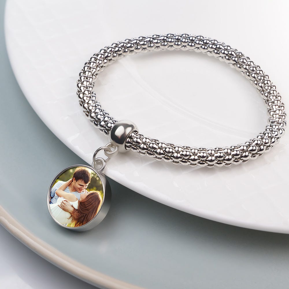Round Photo Charm Stretch Bracelet