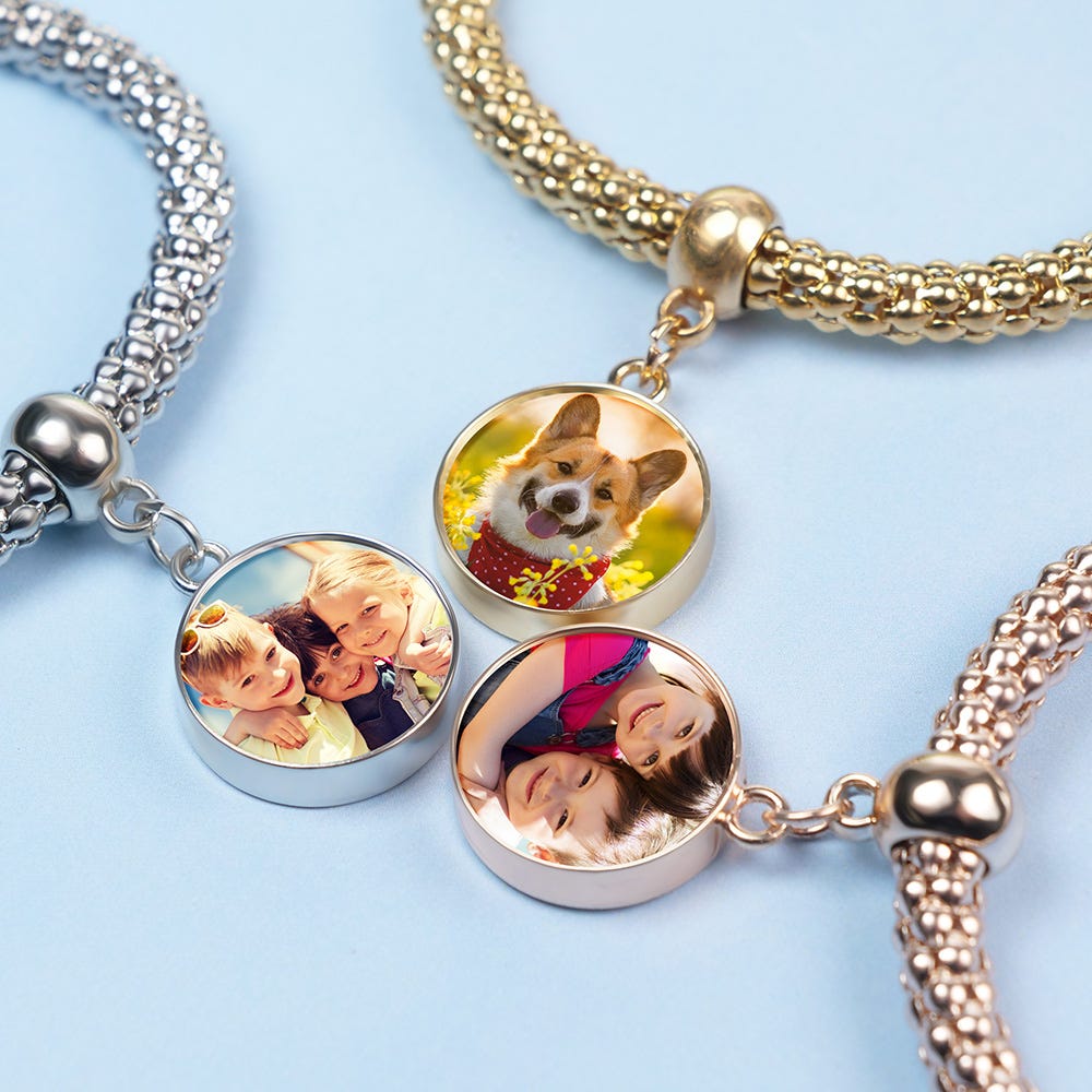Round Photo Charm Stretch Bracelet