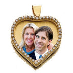 14K Yellow Large Diamond Heart Photo Pendant Picture Charm