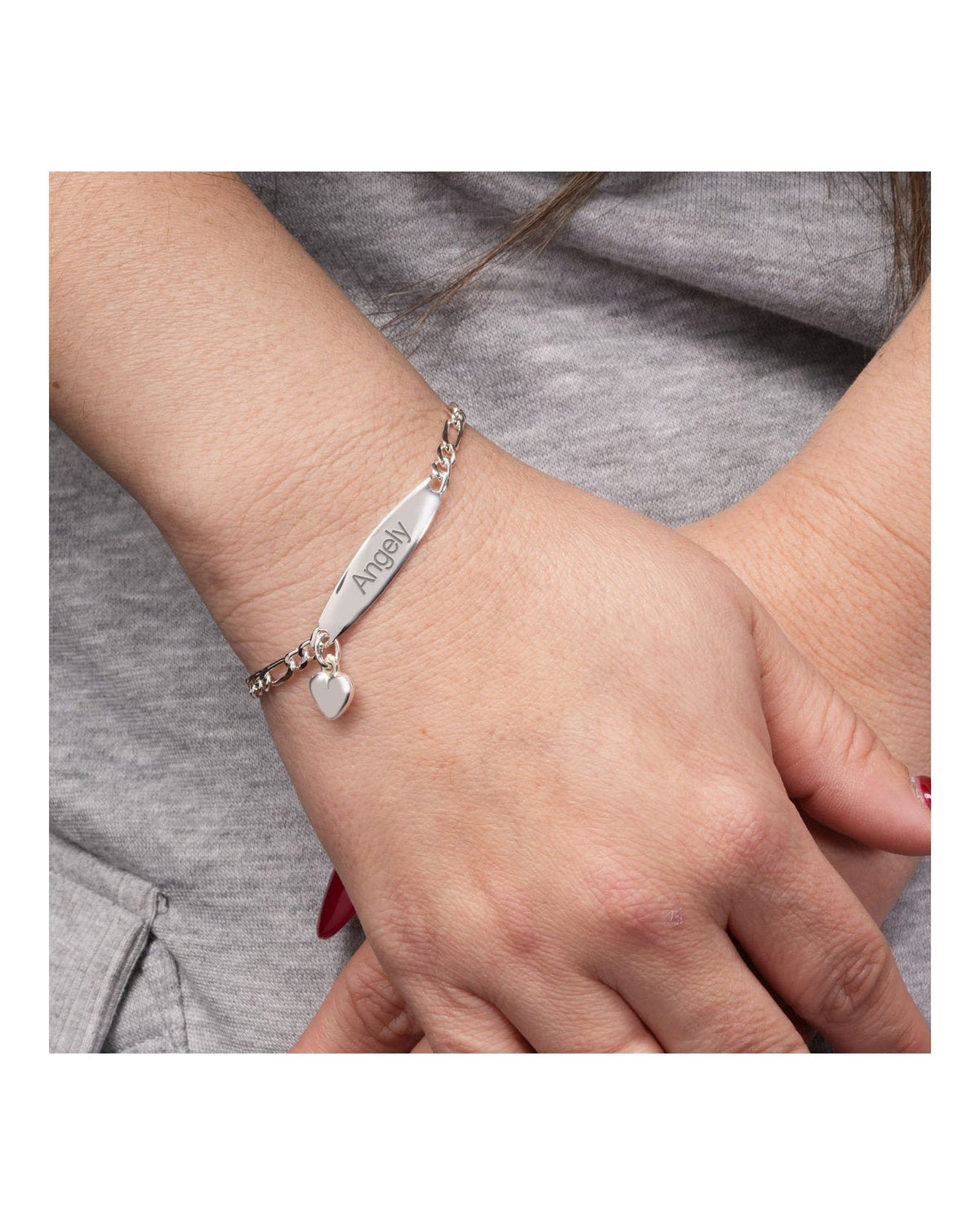 Custom Engraved Sterling Silver Women's Heart Charm ID Bracelet