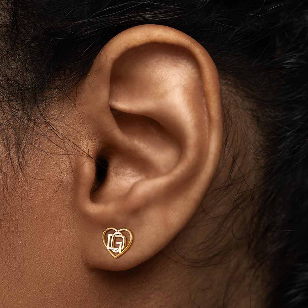 Heart-Shaped Monogram Overlapping Initial Earrings