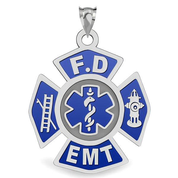 Fire Department Emt Blue Enameled Pendant