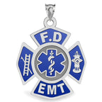 Fire Department Emt Blue Enameled Pendant