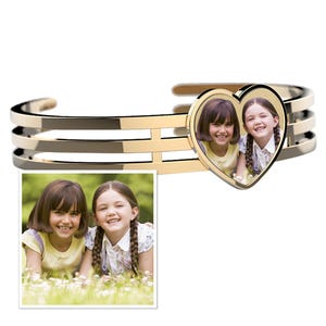 Photo Engraved Heart Bangle Bracelet