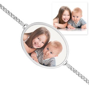 Oval Photo Engrave Bracelet with Curb Chain