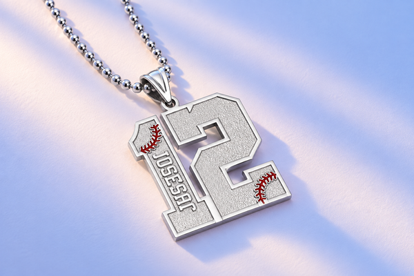 V In Numerals Black Stainless Steel Sports Name and Number Dog Tag w/ Baseball Charm ...