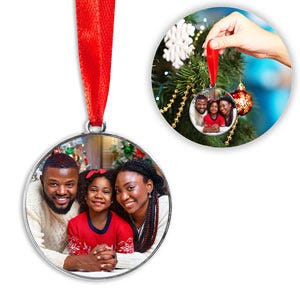 Stainless Steel Round Photo Engraved Ornament
