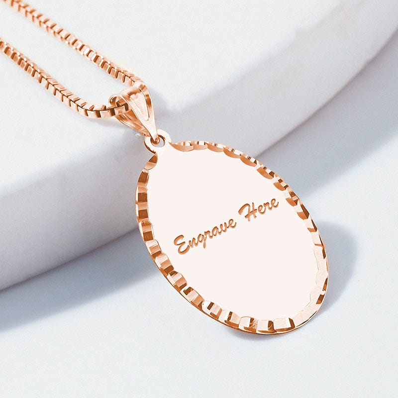 Oval with Diamond Cut Edge Engravable Pendant