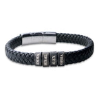 Black Leather Bracelet with Antiqued Charms